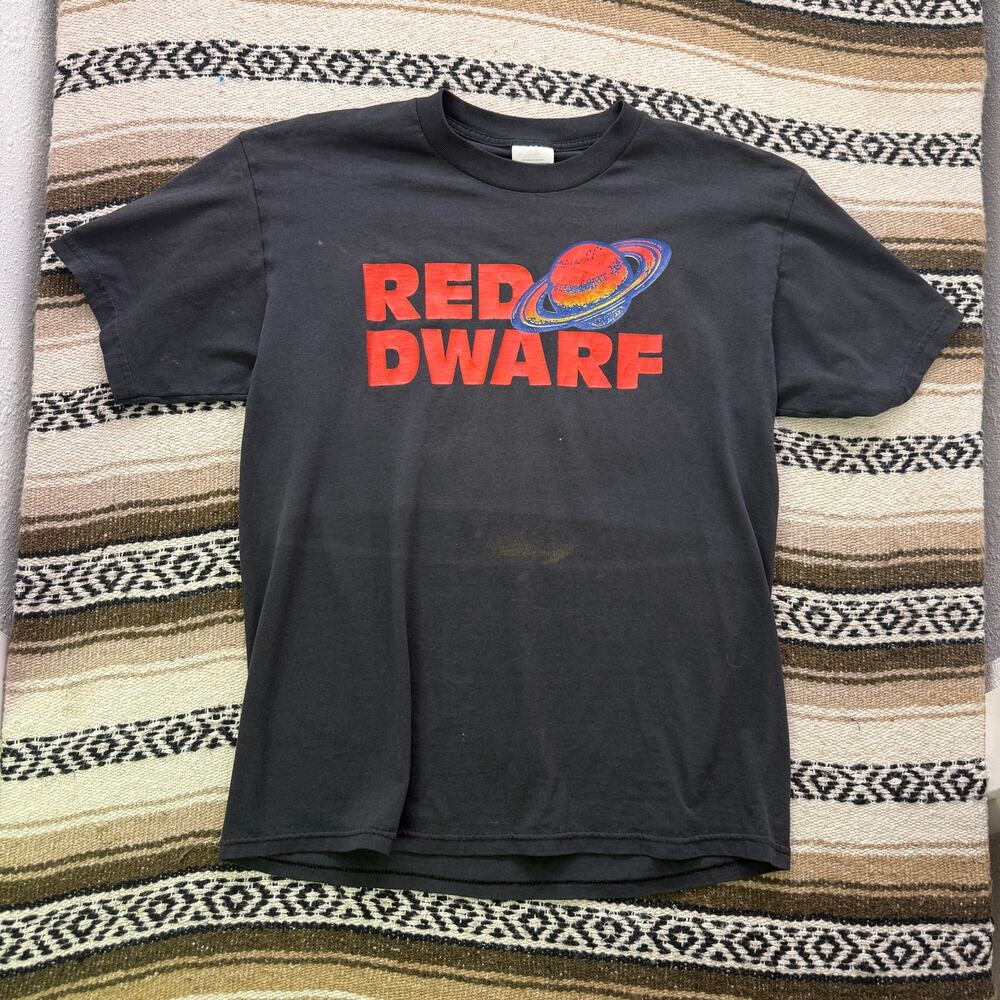 Vintage 90's Red Dwarf Planet Faded Black Red TV Show Series Tee Shirt Sz XL VTG